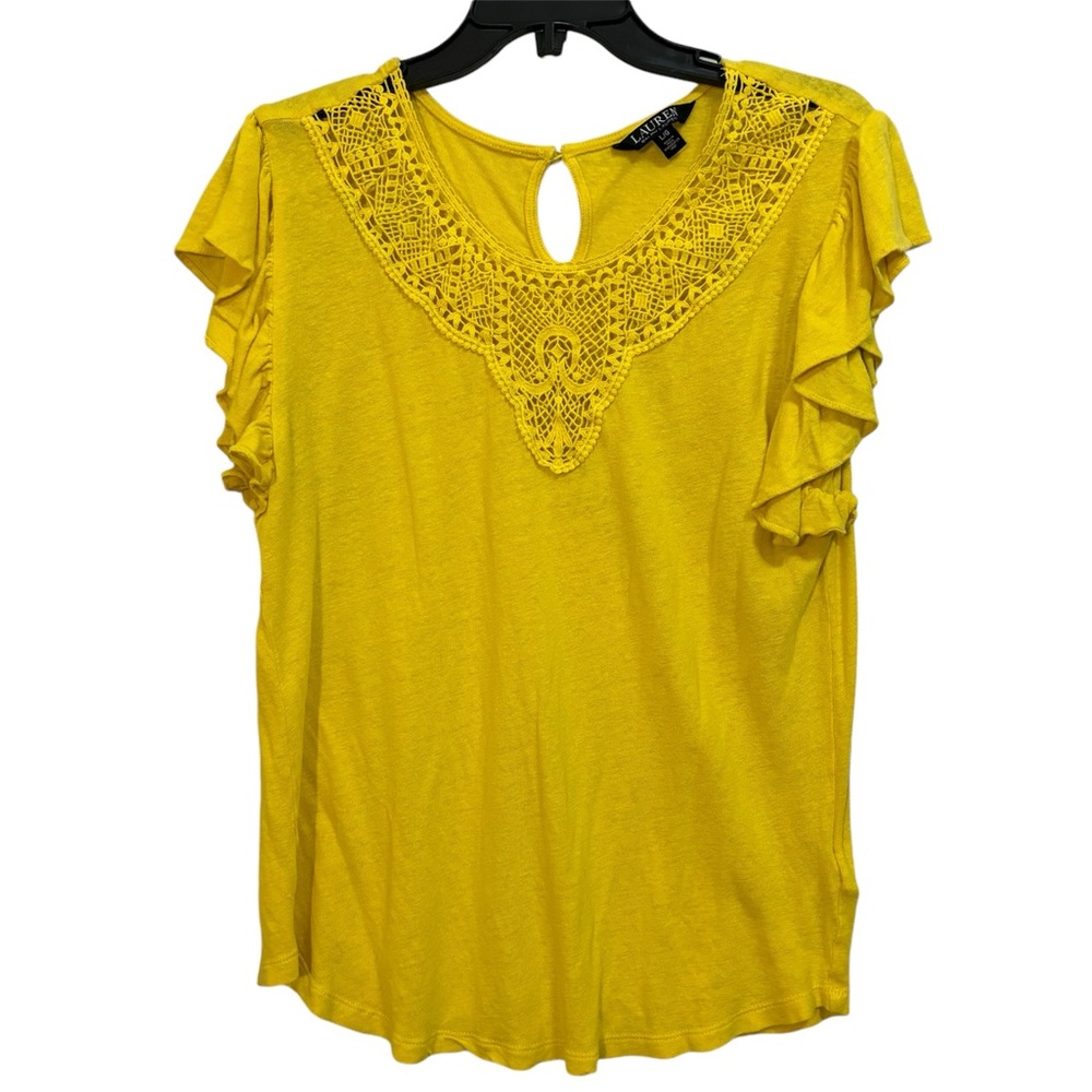 Last Chance 🚨 Lauren Ralph Lauren Yellow Crochet Trim Blouse